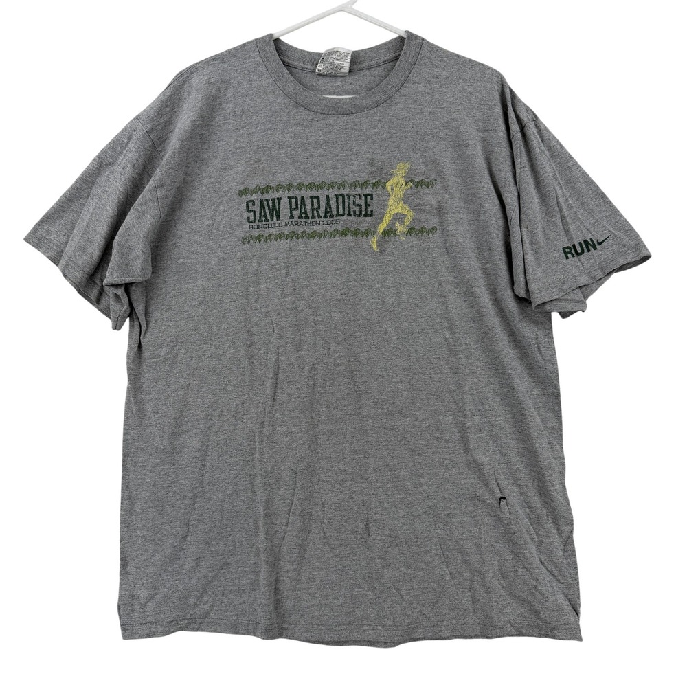 Vintage 2005 Nike Shirt Mens Large Gray Honolulu Marathon Saw Paradise Graphic